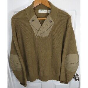 Vintage Orvis Men's 1/4 Button Up Henley Millitary Elbow Patch Sweater Size LG